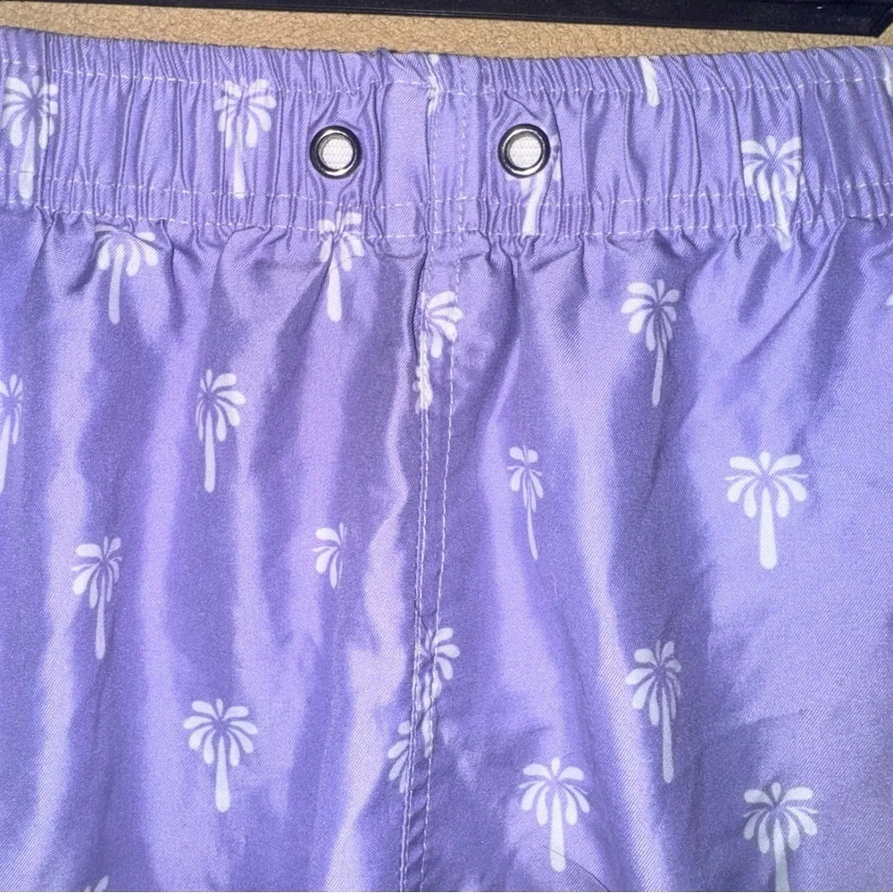 SHEIN Purple and White swim Shorts with palm trees